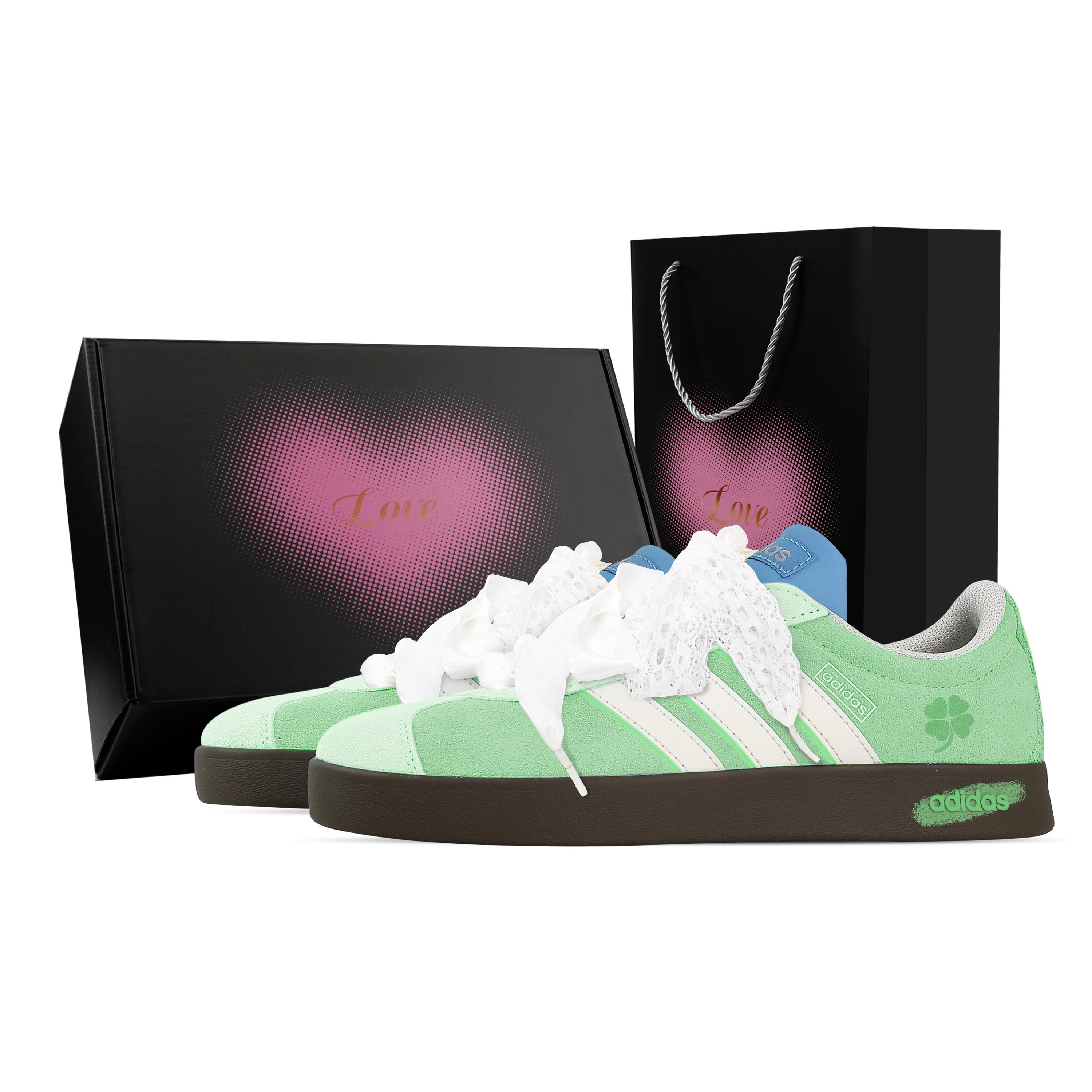 

Custom Adidas VL COURT 2.0 Lucky Clover, Heart Box Low top German Army Trainers Unisex Green JI0496(Team773--) 36