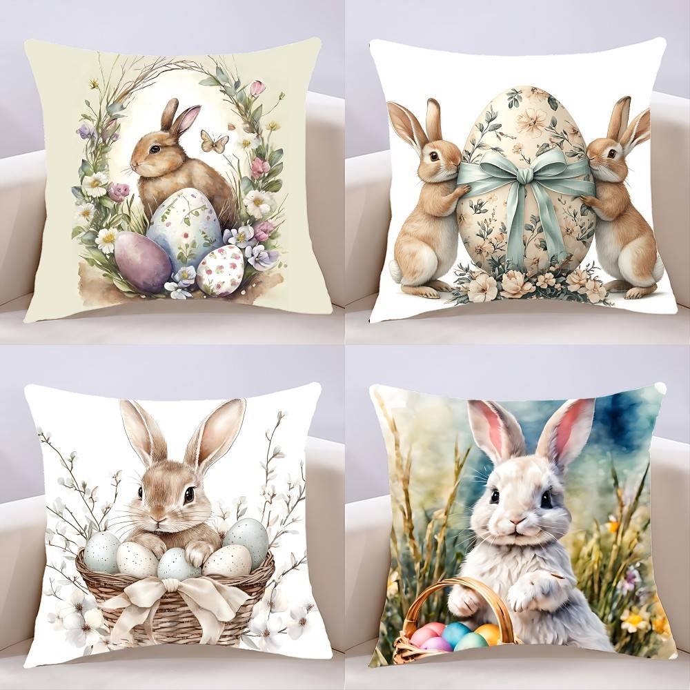 Easter Rabbit Pillow Case Cushion Cover Soft Cute Throw Pillow Case For Car Sofa Pillowcase Polyester With Zipper