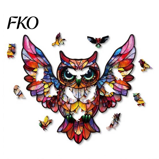 Colorful Home Decor Acrylic Owl Puzzle, Rainbow Reflection Hanging Pendant, No-Glue Window DIY Assembly Sun Collector, for Garden Patio Indoor Puzzle