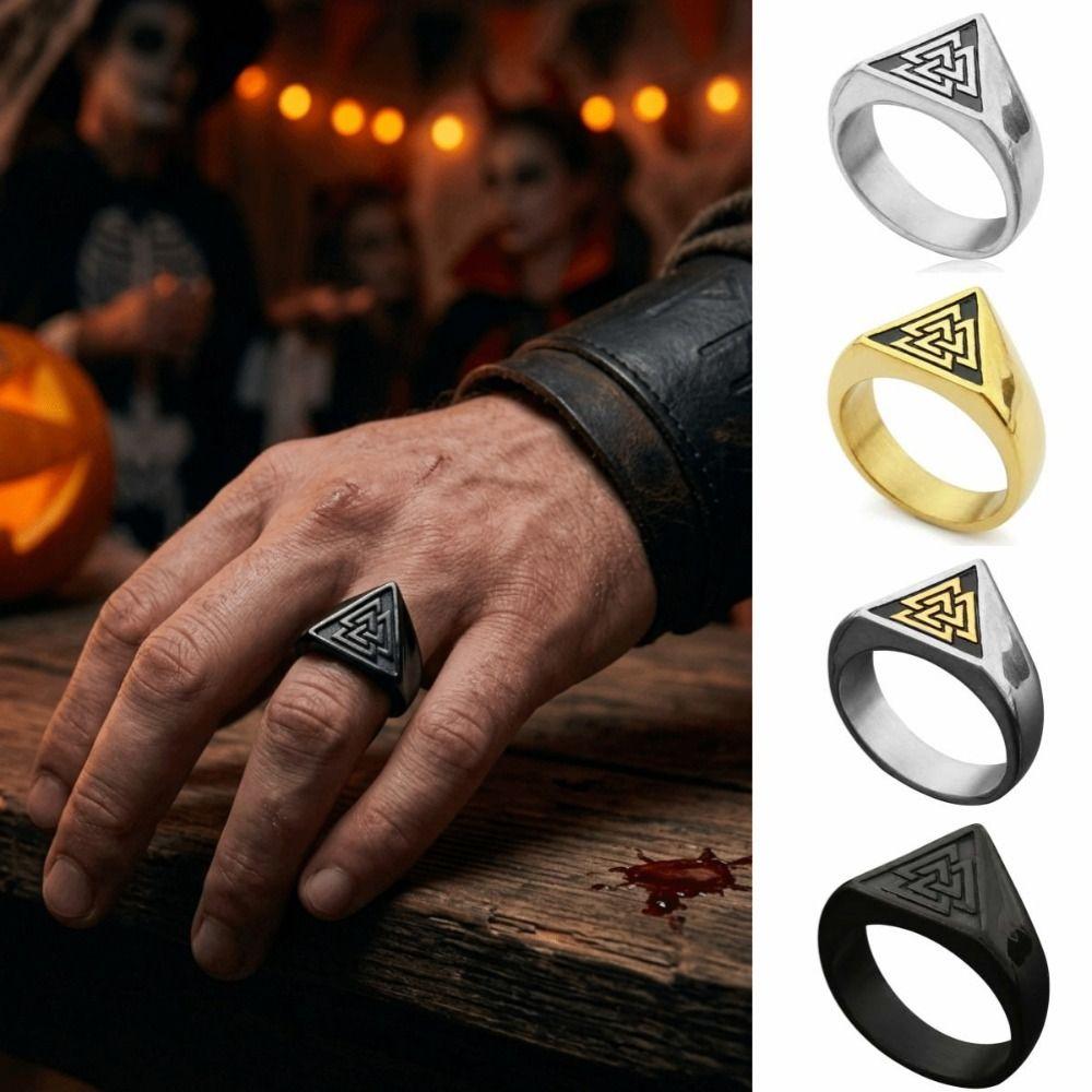Finger Jewelry Triangle Symbol Signet Ring Vintage Rune Protector Amulet Ring Norse Mythology Fan