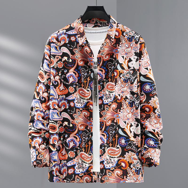 Spring and Autumn Plus Size Loose Thin Long-sleeved Printed Shirt Plus Fat Long-sleeved Shirt Men's Casual Shirt 4XL-12XL