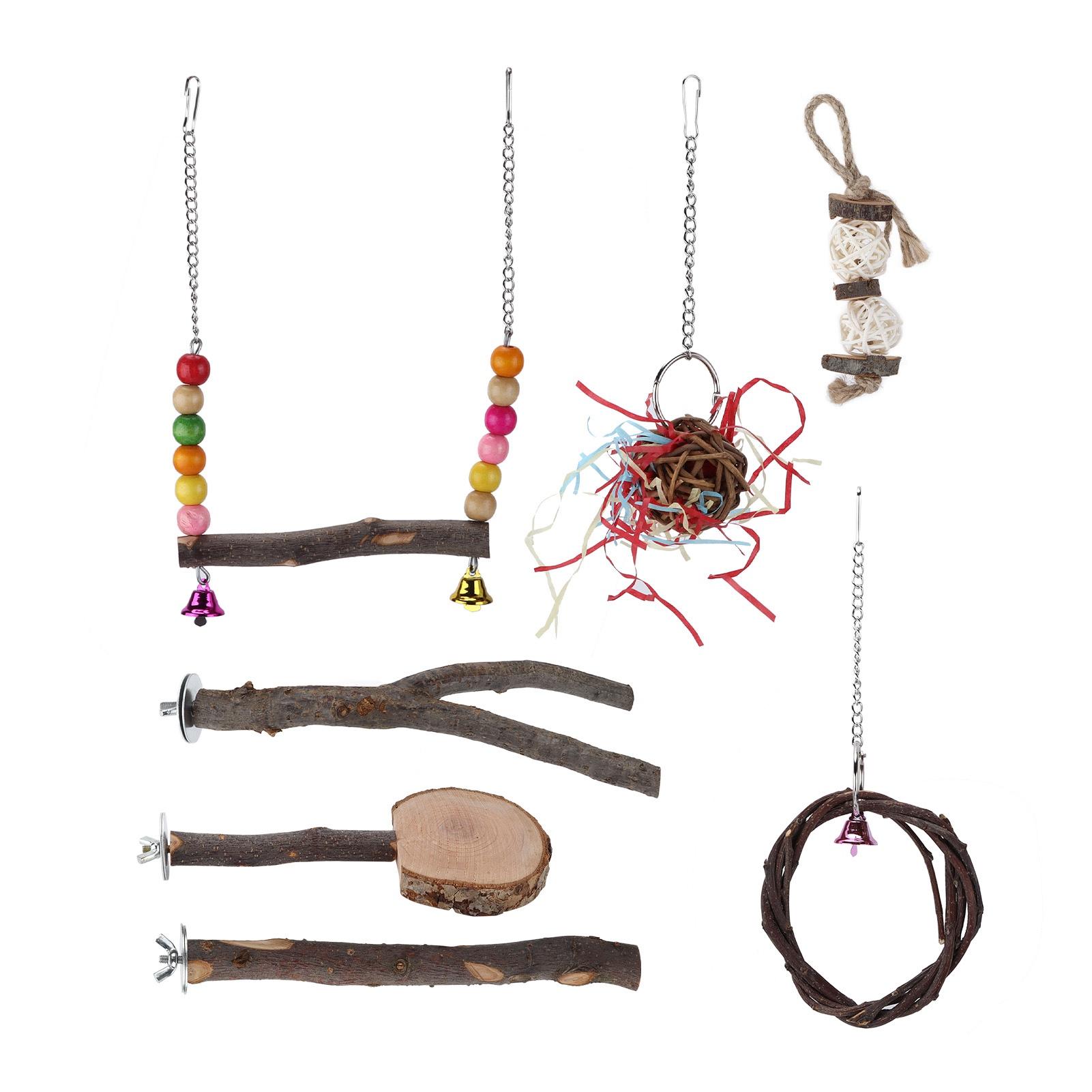 Bird Chewing Swing Toys Set Parrots Standing Perch Toy Set for Bird Cage Accessories7 Pcs