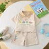 0-5-Year-old Children's Short Sleeved Set Boys' Cartoon Striped POLO shirt Boys' Casual Cute Daily clothes Two-piece set