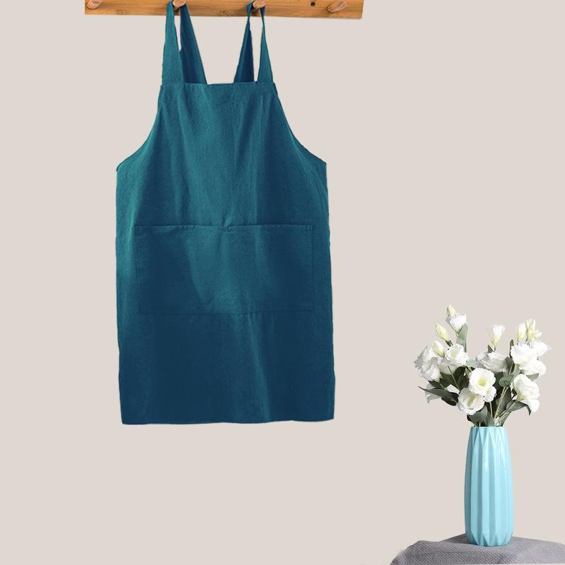Japanese & Korean Retro Cotton Linen Apron with Logo, Tie-Free Design for Home, Flower Shop, or Painting Use