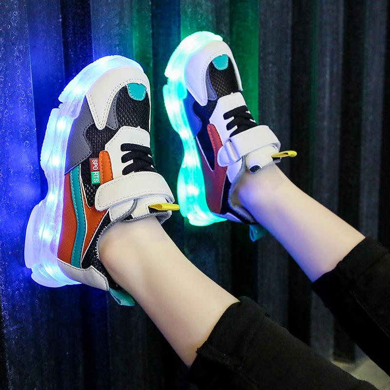 Size Luminous Sneakers For Girls Boys Led Light Up Shoes Kids Nonslip Glowing Sneakers Children Breathable Casual Shoes 25