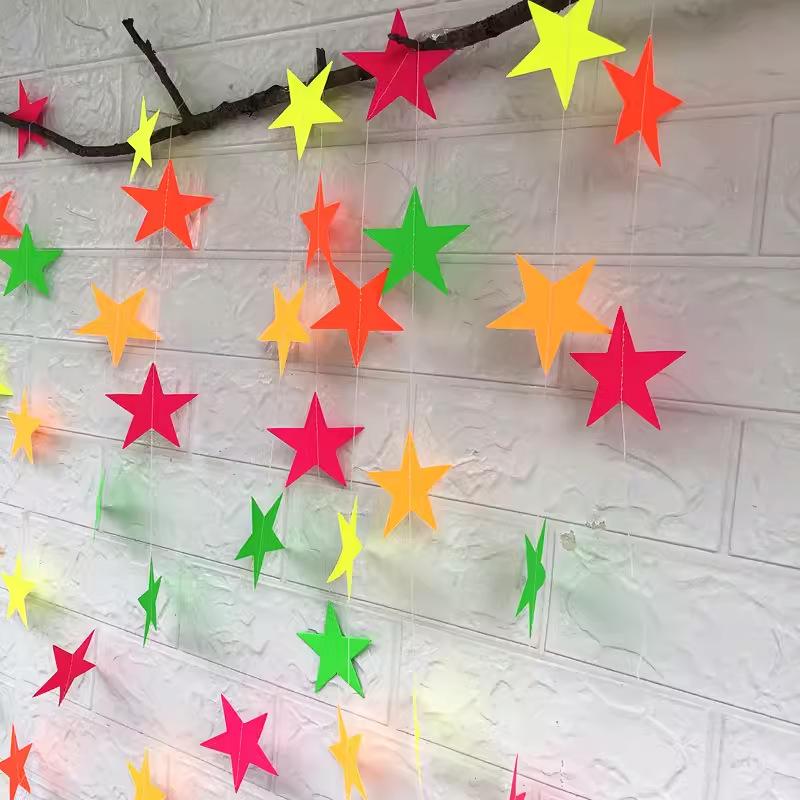 Wedding Star Garland - 4m Banner, Five-Pointed Star Ornaments, Ideal for Birthdays, Parties, and New Year Decorations
