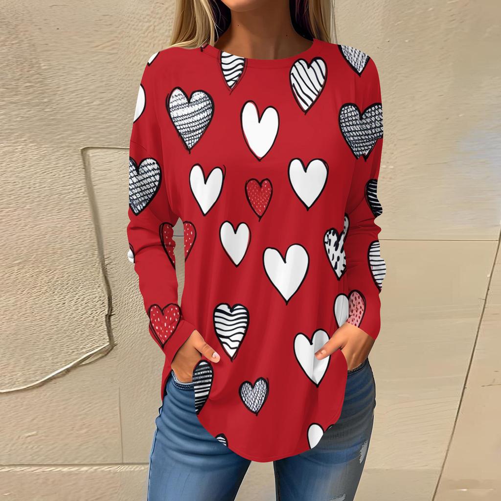Fashion Women's Casual Long Sleeved Round Neck Printed Tops
