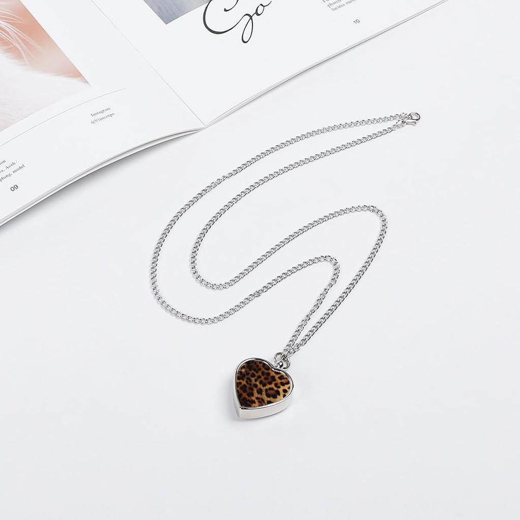 Colar Urna Estampa Animal Leopardo para Cinzas Pingente de Coração Joia Colar Memorial Cremação de Animais de Estimação, estilo