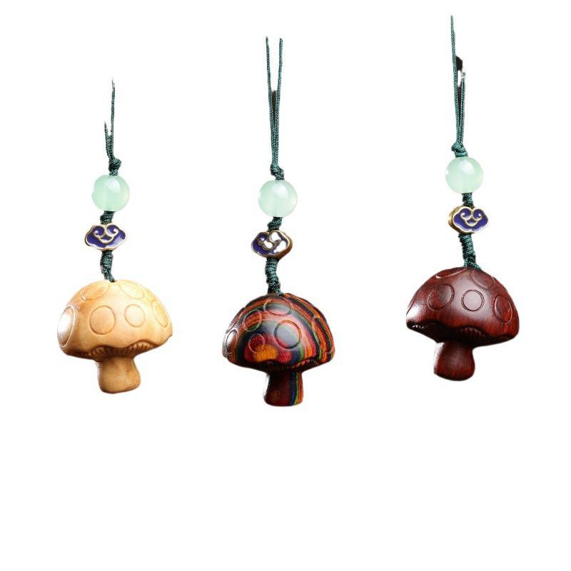 Adorable Mushroom Phone Pendant Keychain - Wood Carving Ornament & Handicraft Gift
