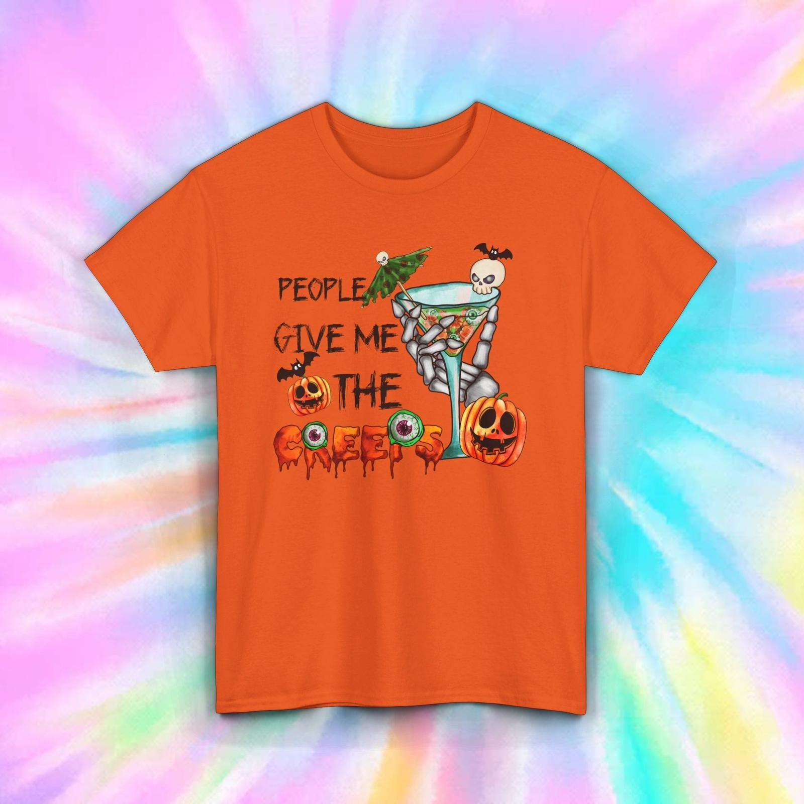 People Give Me the Creeps Shirt | Halloween Skeleton Pumpkin Drink Tee S