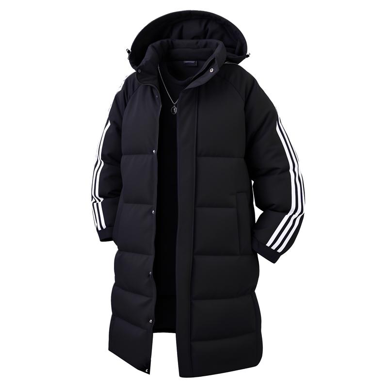 

Пальто средней длины из хлопка в стиле «три полоски» для пар, зимнее, мужское, толстое, повседневное, со съемным капюшоном, хлопковое пальто выше колена S чёрный