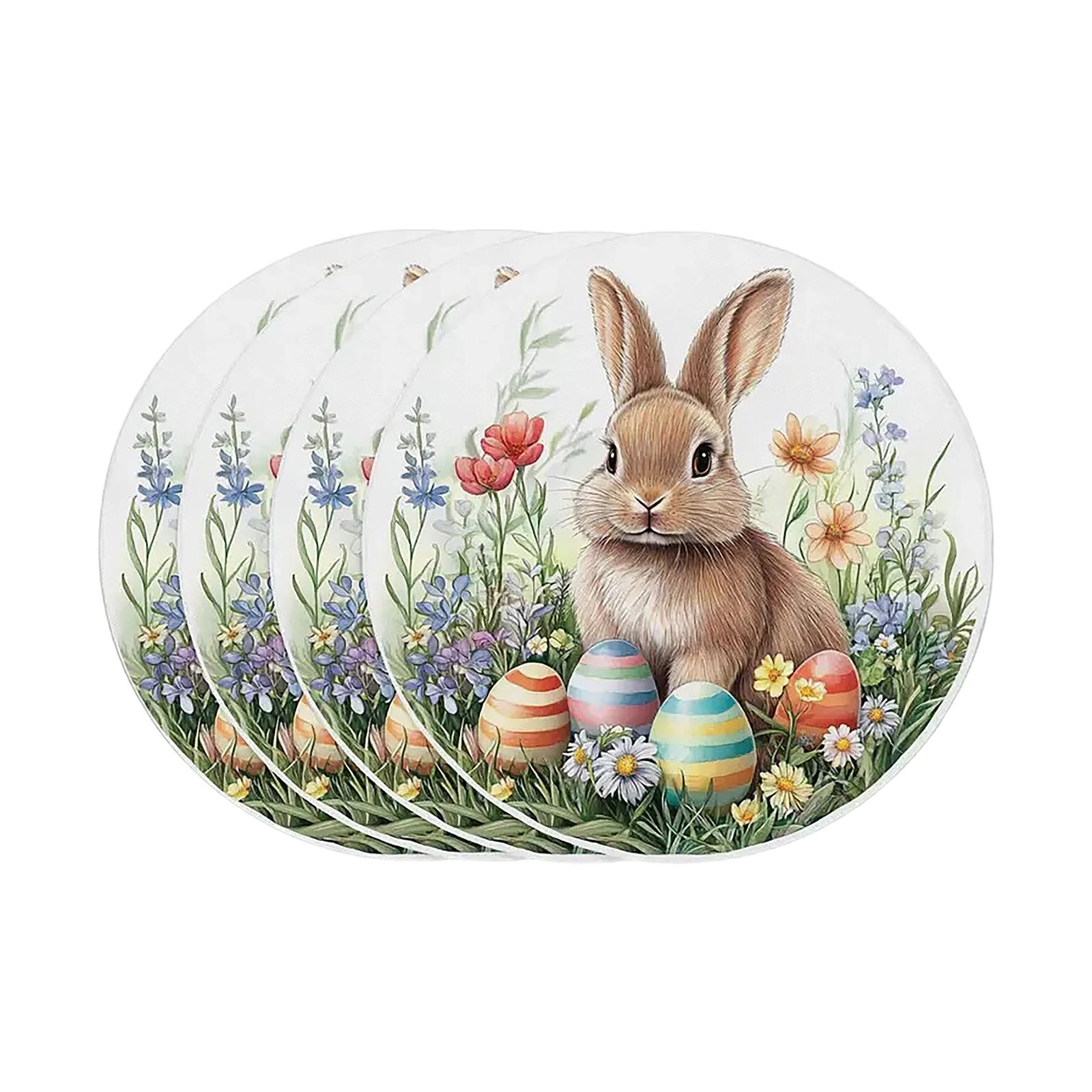 Round Placemat With Easter Flower And Bunny Print One Size