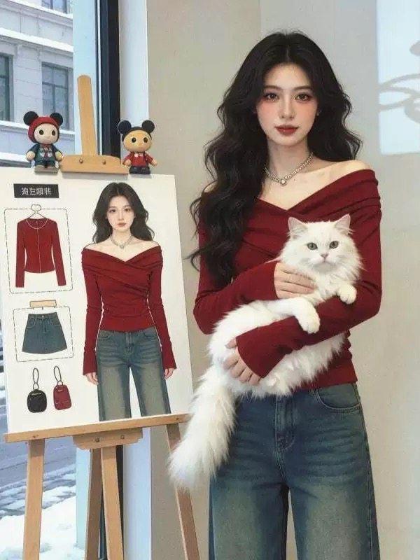 Haut Tricot Gris Coupe Ajustée Col Croisé Grande Taille pour Femme - Manches Longues Arrivage Printemps, Couche Intérieure Amincissante