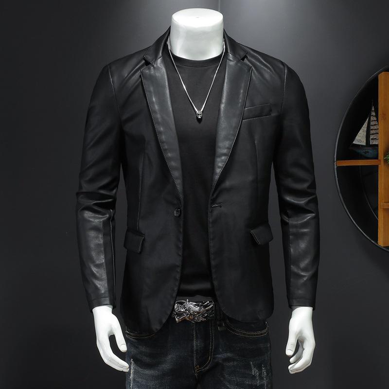 2026 Trendy Slim Fit Men's Leather Jacket - Korean Style Casual Suit