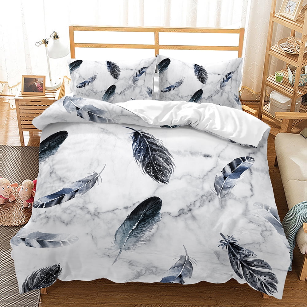 Feather Duvet Cover Sets for Kids Teens Queen Lightweight Quilt Covers Fluffy Dreamy Pattern Bedding Sets Bedroom Decor No Quilt