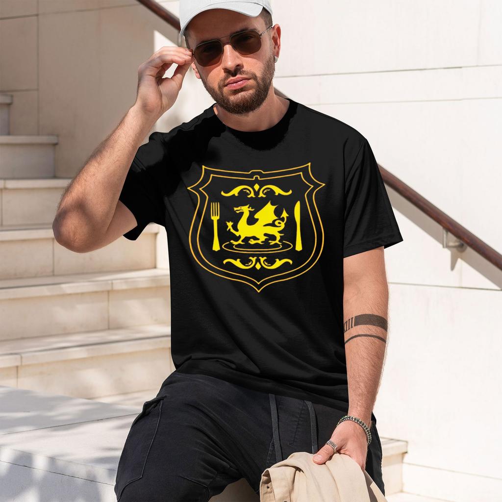 Crest Design Unisexs Tshirt Dragon And Utensils Herald Shield Summer Casual Wear Gift For Him 2026 New Model Shortsleeve Crewnec