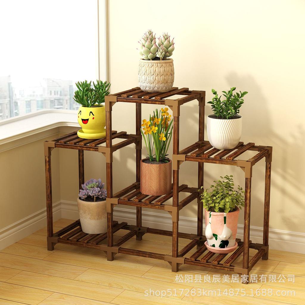 Solid Wood Minimalist Stable Balconysucculent Storage Shelf Multi-layer Flower Pot Rack Waterproof Green Bonsai Trellis