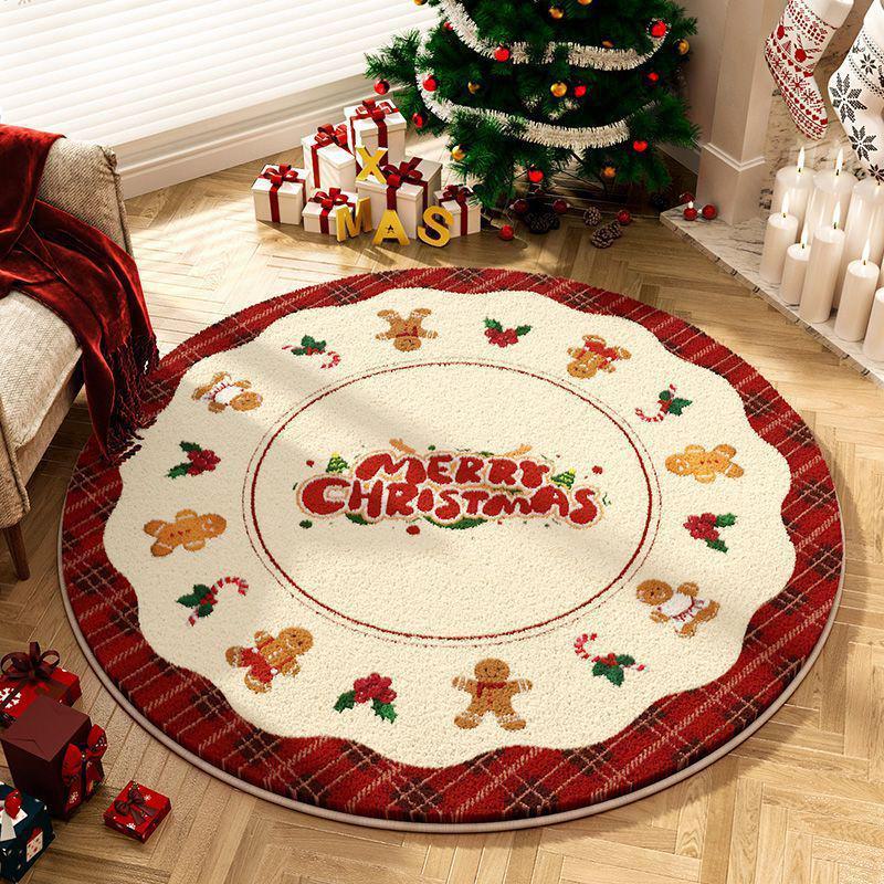 Round Christmas Cashmere Cartoon Mat: Non-Slip, Dirt-Resistant, Easy-Care Carpet for Living Room, Study, or Bedroom