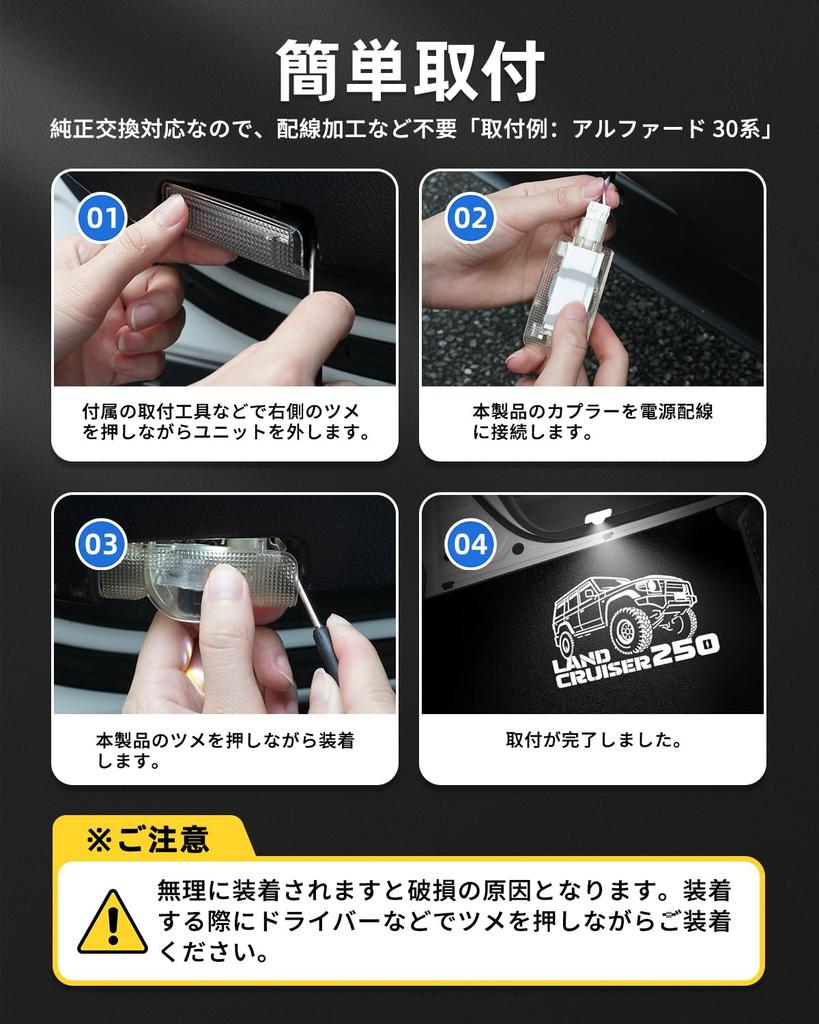 GIMUYA Toyota New Land Cruiser 250 Courtesy Lamp LED Courtesy Light with Laser Logo Model 2024 April Current Model Door Welcome Light Dedicated Design