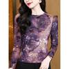 K-style New Round Neck Work Clothing Versatile Multi-Color Velvet Three-Dimensional Burning Flower Hot Drilling Long Sleeves T-shirt Bottoming Shirt