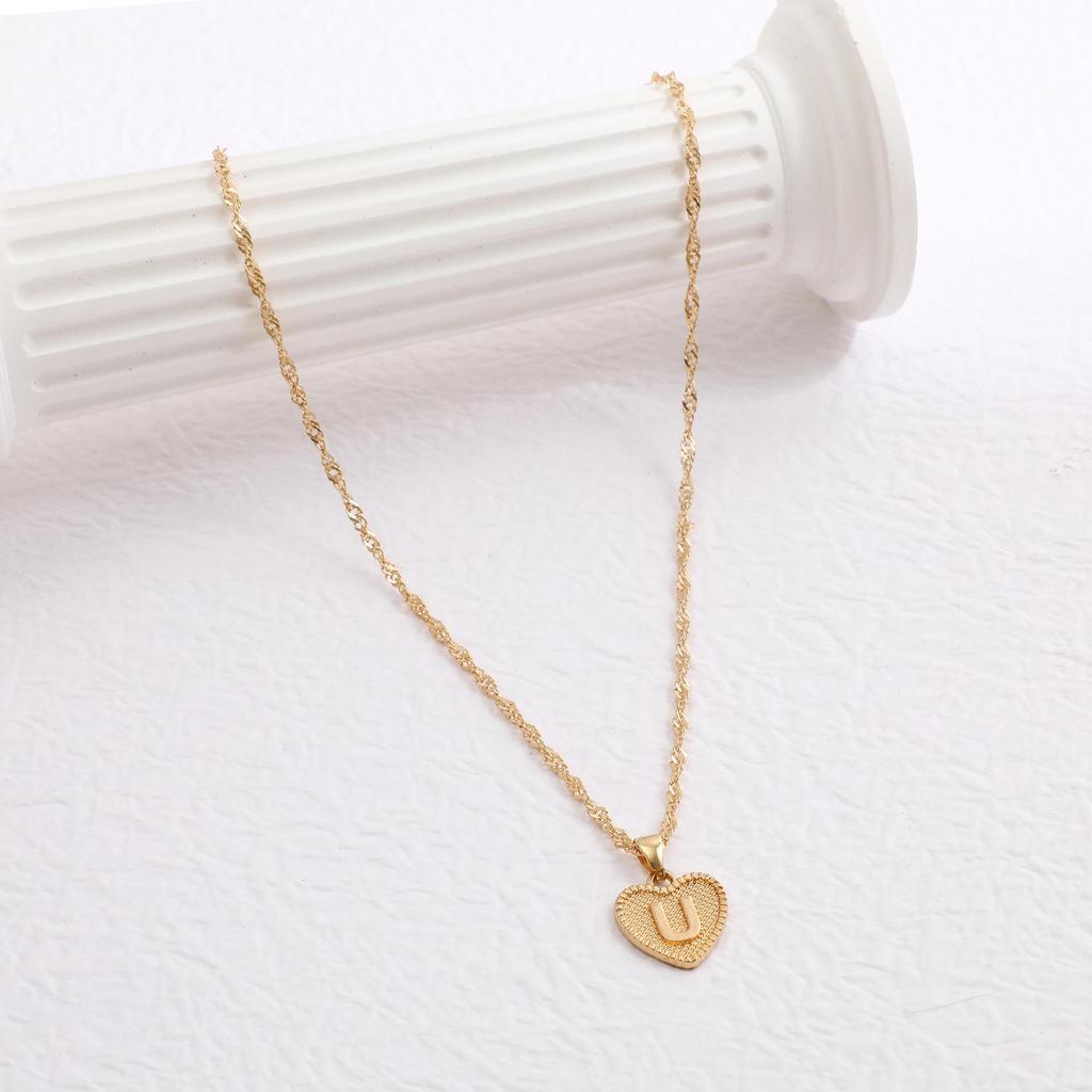 Handmade Love Letter Pendant Necklace - Heart & Water Wave Chain Design