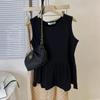 Damen Tanktop mit Rundhalsausschnitt, ärmellos, strukturierter Stoff, Schößchensaum, lässige Bluse