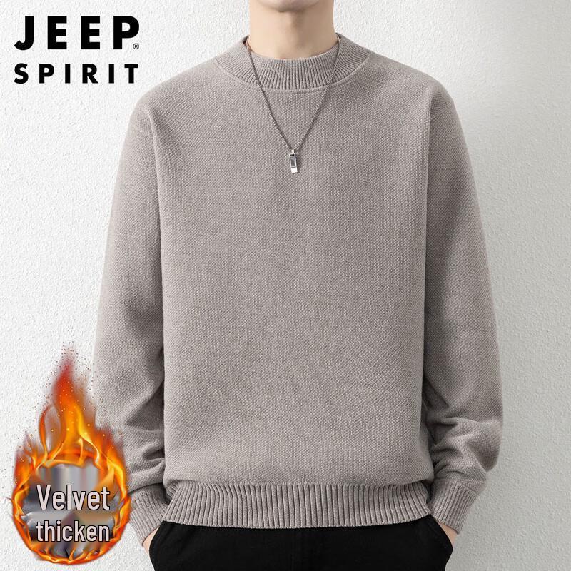 JEEP SPIRIT Men's Winter Fleece-Lined Round Neck Sweater