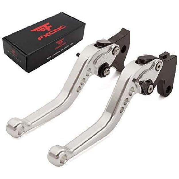 

FXCNC CNC Aluminum Short Adjustable Brake Clutch Levers Compatible with YFM700 Raptor 700 R 2008-2022, YFZ450 YFZ450R YFZ450X 2008-2020, YFM250 Silver Lever with Black A