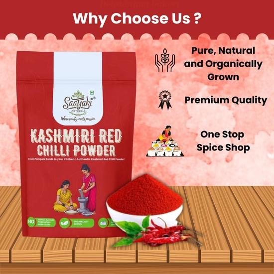 Saatyaki Naturals Organic Kashmiri Red Chilli Powder - 100gm | Pure and Freshly Grounded Spice for Cooking, Marination and Seasoning