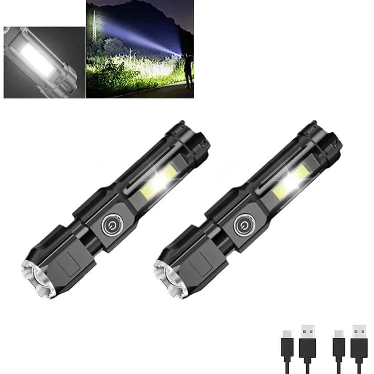 High Power Led Flashlight Super Bright Rechargeable Zoom Torch with COB Side Lights Outdoor Camping Night Fishing Lantern