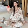 Ice Silk Pajamas Women'S Spring Thin Long-Sleeved Two-Piece Set, Sweet And Cool Loungewear Can Be Worn Outside