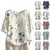 Women's Fashionable And Casual Shirt Half-sleeve Round Neck Print Cotton And Linen Blouse Top