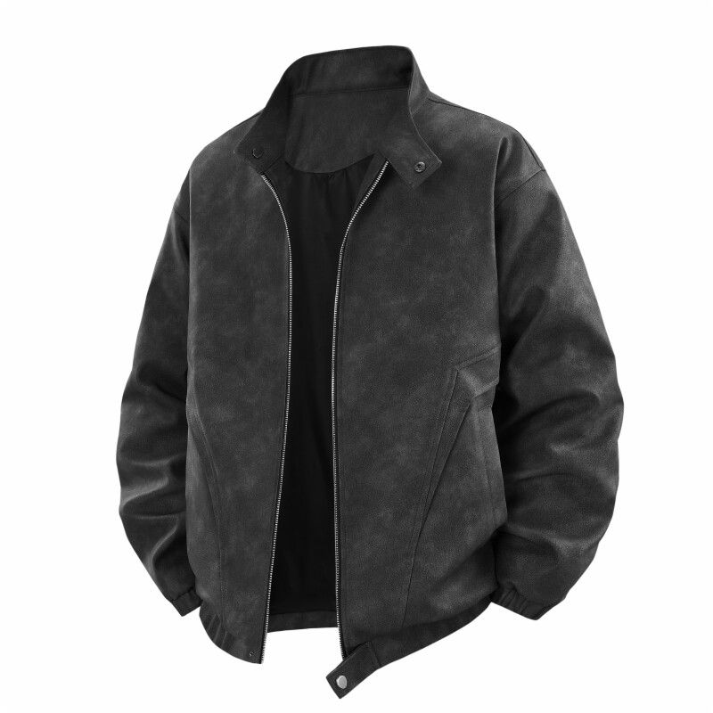 Design-Focused Niche Stand-Collar Leather Jacket for Men and Women, Trendy Brand Autumn and Winter Couple's Jacket, Biker Jacket, American-Style Coat