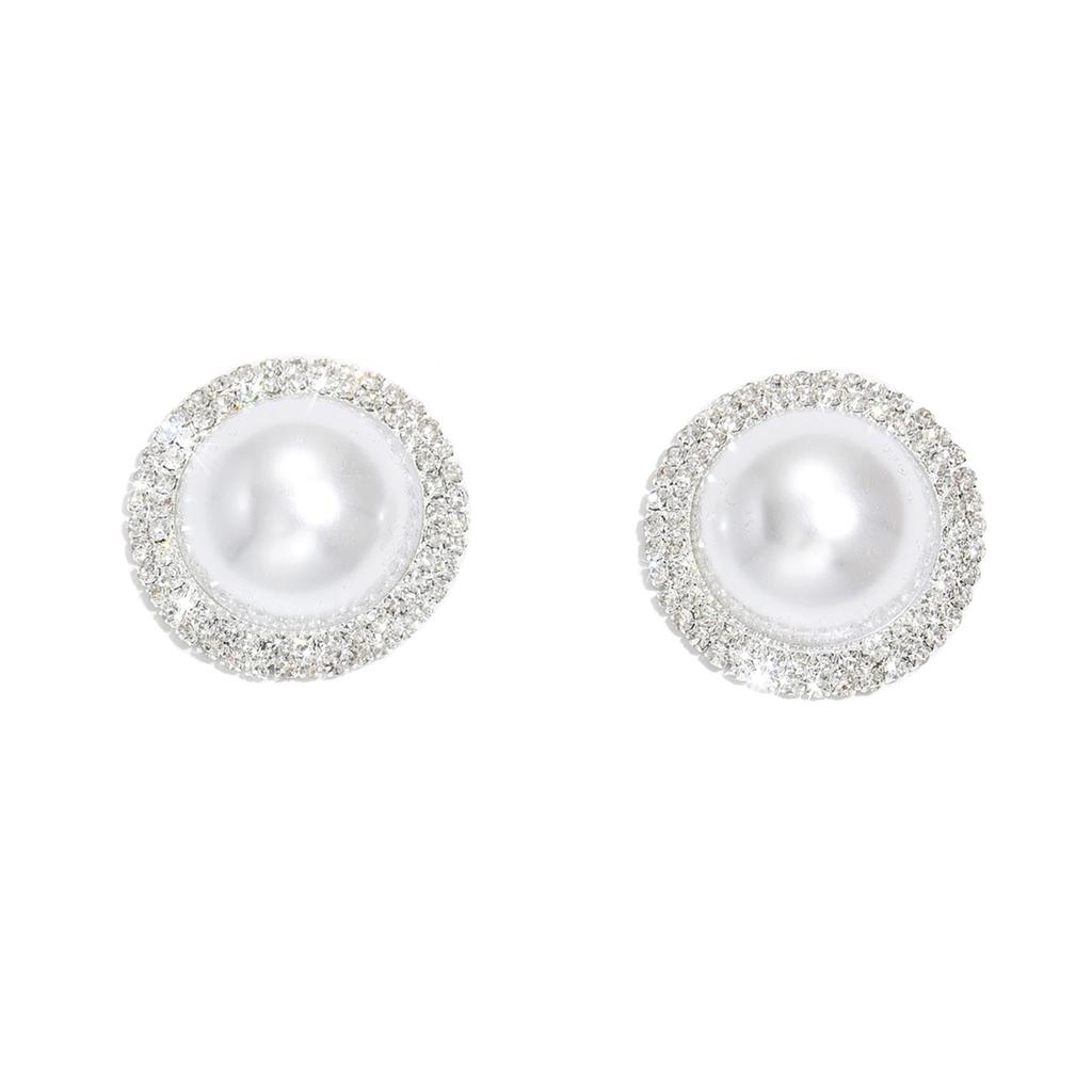 Fashionable Geometric Round Pearl Earrings with Luxurious and High-end Feel, Inlaid with Rhinestones, Elegant Earrings for Women