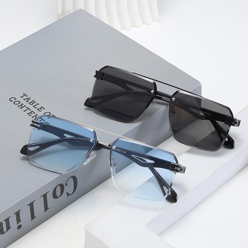 Middle East new trend fashion frameless trimmed sunglasses men's and women's double beam sunglasses sunshade glasses advanced