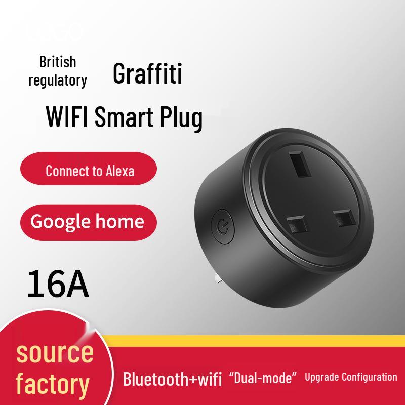 

UK Standard Smart WiFi Socket, 16A Alexa-Enabled Timer Plug for Smart Home 16A without Power Metering (Black)