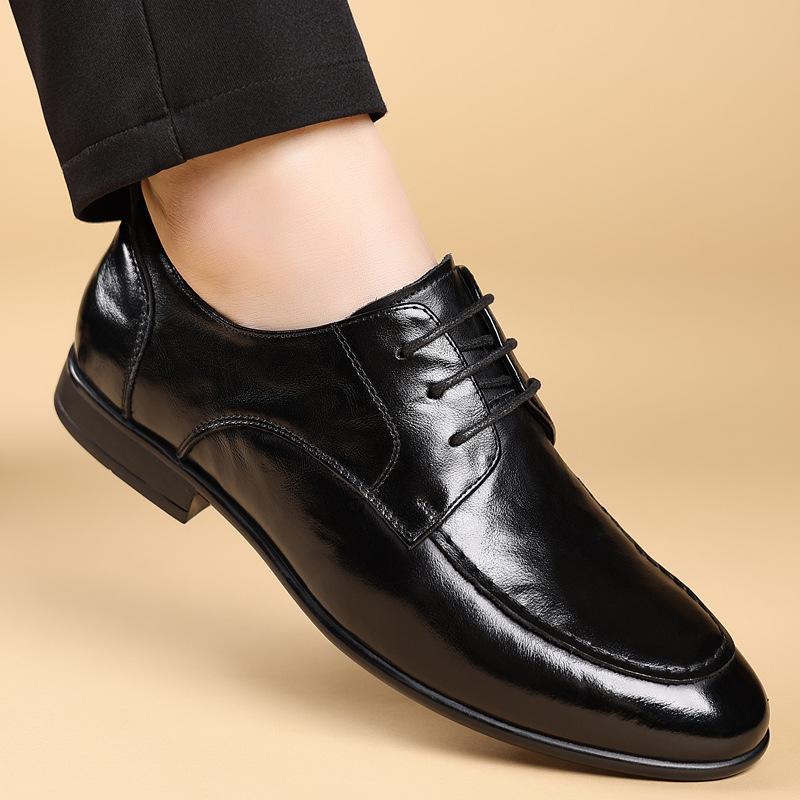 New Men's Top Layer Cowhide Loafers with Soft Sole Soft Surfac Thin Design Single Shoe Men's Trendy Lace Up Men's Shoes
