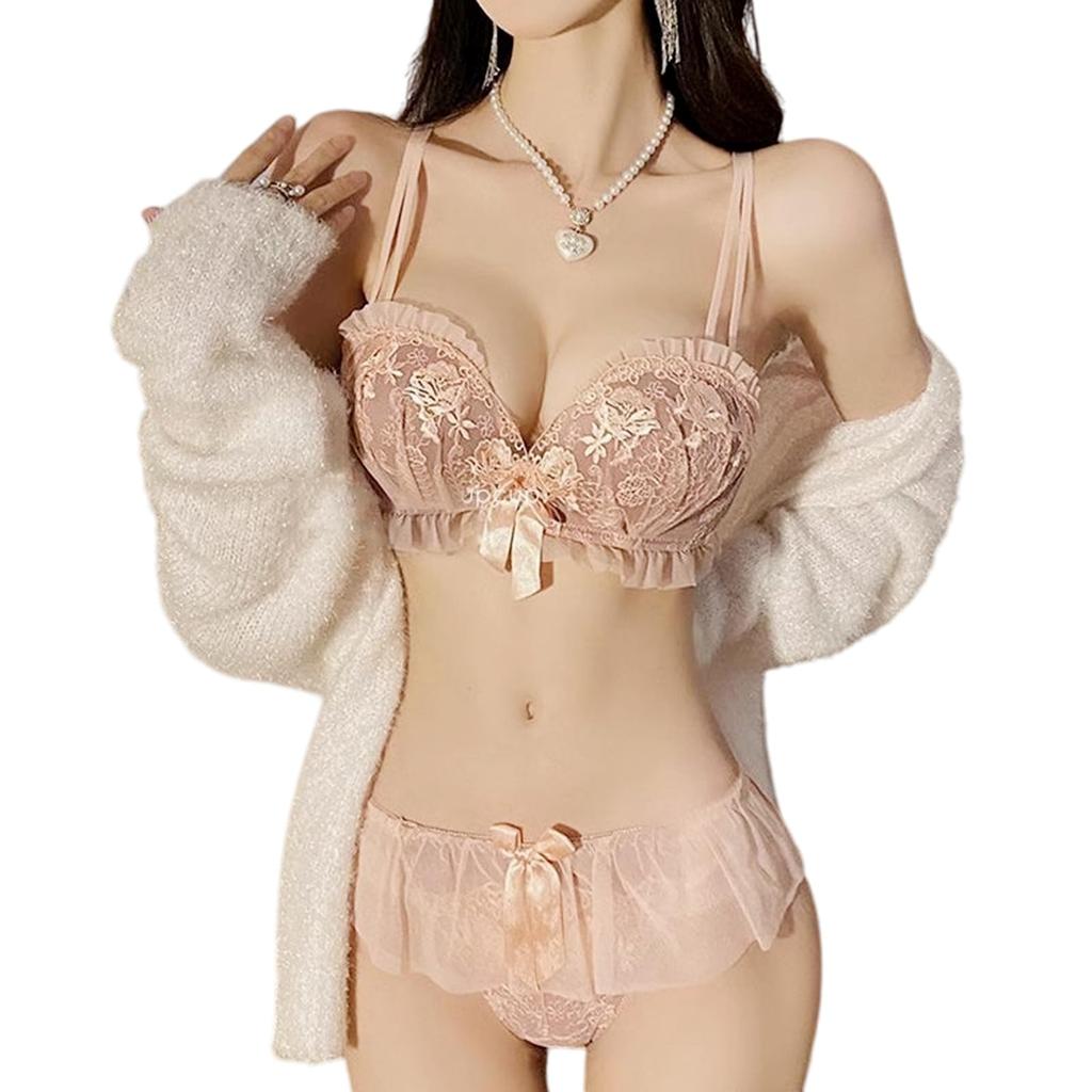 SophroniaTerri Sexy Bra and Panty Super Top and Bottom Cleavage Beautiful No No Say Goodbye to Armpit Fat Women's Set, Wireless, Lace, Push-Up, Soft,