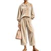 Damen Lässiges V-Ausschnitt Langarm Pullover Oberteil und Hose Set Zweiteiliges Outfit