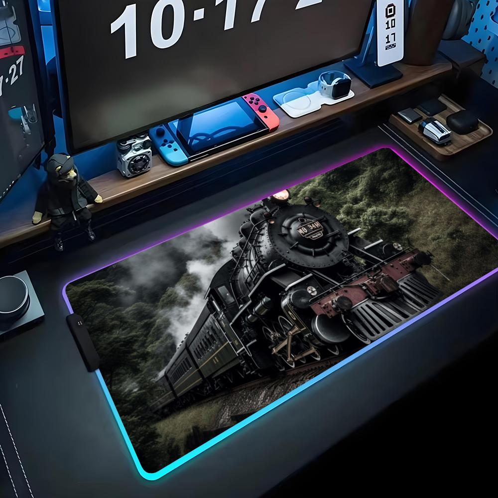 Train Mouse Pad RGB Gaming Mousepad Big LED Pad PC Desk Mat Luminous Mouse Pad Large Keyboard Mats Table Rug With Backlit