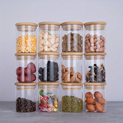 12 Gewürzgläser aus Glas mit Bambusdeckel, luftdichte Gewürzbehälter (237 ml) mit schwarzen Etiketten, leere Gewürzgläser für Gewürze, Salz und Zucker