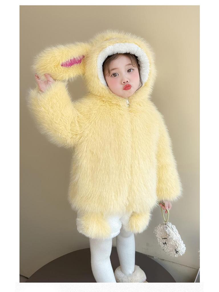 2025 Girls' Fleece-Lined Winter Coat - Thick, Cute Knitwear for Children