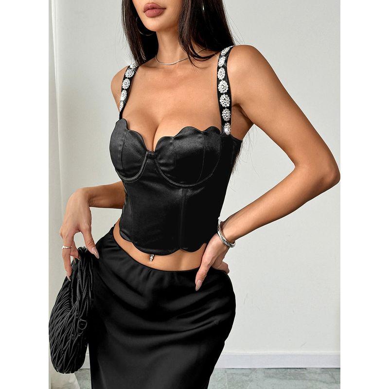 Outfitgirl Niche Design Flower Chest Wrap Diamond Decorations Short Chest Wrap Fishbone Sexy Look Fairer Slimming Vest