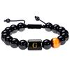 26-Letter Natural Stone Bracelet, 10mm Tiger'S Eye Bead Bracelet, Braided Rope Letter Bracelet, Adjustable For Men.