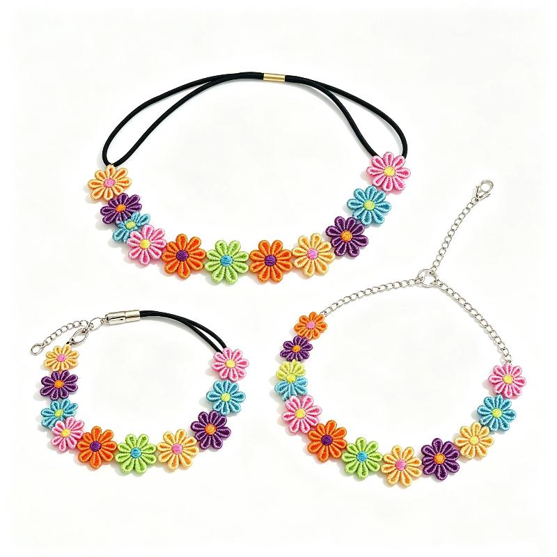 Stretchy Band Crochet Flower Headband Cute Colorful Design Comfortable Fit for Teen Girls Summer Sports Outdoor Activities