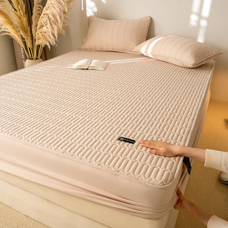 Waterproof Throw Mattress Cover Cotton Soybean Fiber Bed Fitted Sheet Mattress Protector Single/Double/Queen/King 150/160/200 High Quality