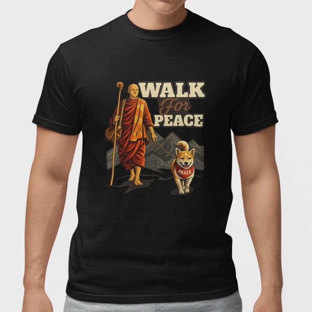 Walk For Peace T Shirt Monk Graphic Tee Spiritual Meditation Yoga Shirt S-5XL L