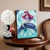 Gentle Pearl-Inlaid Little Mermaid Frameless Art | Moonlit Sea Rock Bg, Handmade 3D Pearl Craft, Ideal for Creamy, Ocean Home Decor