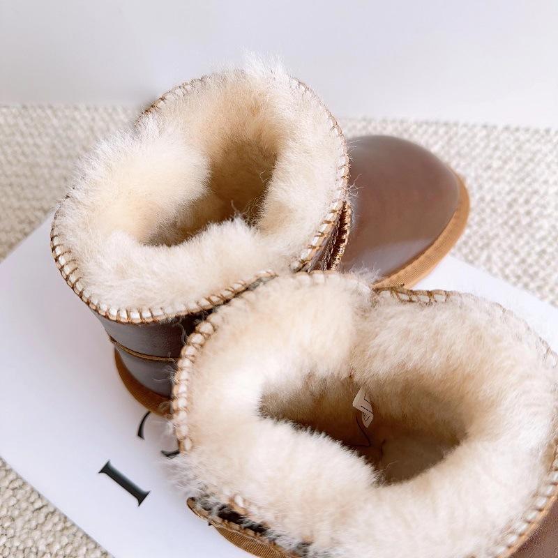 Children's Genuine Leather Snow Boots Sheepskin Fur Integrated Short Boots Waterproof Non-slip Cotton Shoes