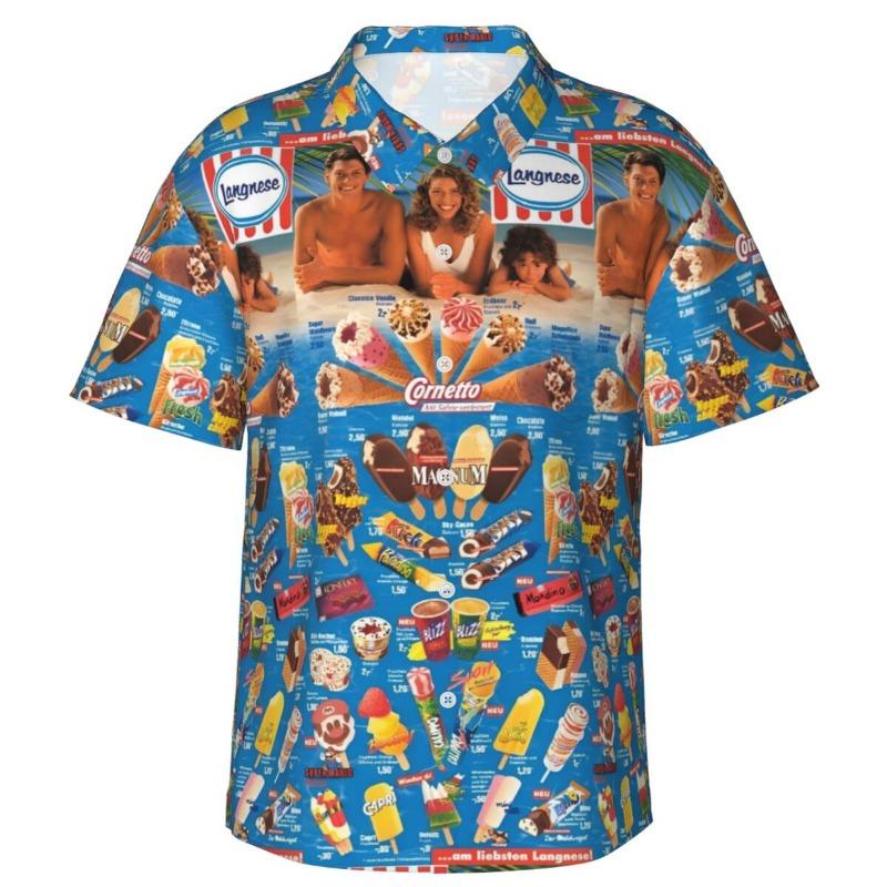 Camicia Hawaiana Vintage da Uomo con Gelato, Abbigliamento da Spiaggia, Vacanze Estive, Retrò, Menu, Poster, Camicie a Bottoni